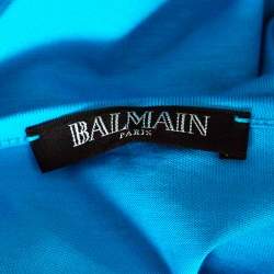 Pre Owned Balmain Blue Cotton Shoulder Logo Button Detail Sleeveless T-Shirt L