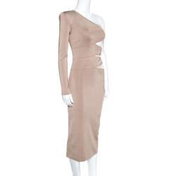 Pre Owned Balmain Beige Knit One Shoulder Cutout Fitted Dress M