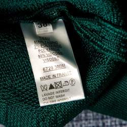 Pre Owned Balmain Green Floral Jacquard Knit High Neck Power Shoulder Mini Dress M