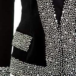 Pre Owned Balmain Black Crystal Embellished Velvet Tailored Power Shoulder Blazer M