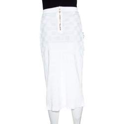 Pre Owned Balmain White Checkered Knit Patch Pocket Detail Faux Wrap Skirt S