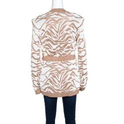 Pre Owned Balmain Brown and White Zebra Pattern Jacquard Knit Drawstring Detail Jacket S