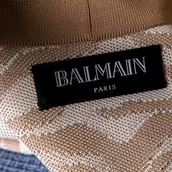 Pre Owned Balmain Brown and White Zebra Pattern Jacquard Knit Drawstring Detail Jacket S