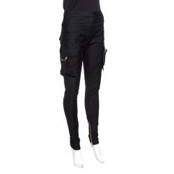 Pre Owned Balmain Black Cotton Ankle Zip Detail High Waisted Pants S