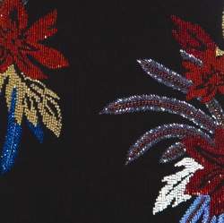 Pre Owned Balmain Black Floral Embellished Plunge Back Neck Power Shoulder Dress M