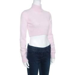 Balmain Pale Pink Wool Cropped High Neck Sweater S