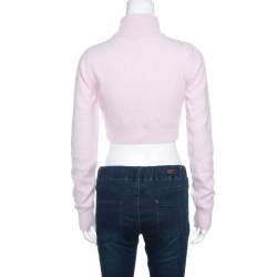 Balmain Pale Pink Wool Cropped High Neck Sweater S