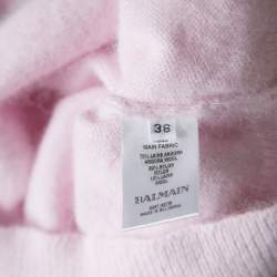 Balmain Pale Pink Wool Cropped High Neck Sweater S