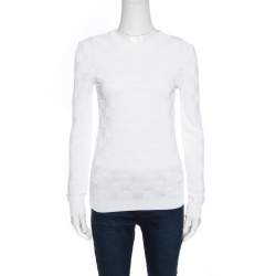 Balmain White Checkered Knit Crew Neck Sweater S