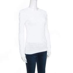 Balmain White Checkered Knit Crew Neck Sweater S
