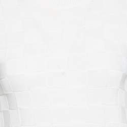 Balmain White Checkered Knit Crew Neck Sweater S