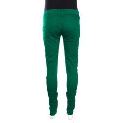 Balmain Green Denim Ribbed Panel Zip Detail Skinny Biker Jeans S