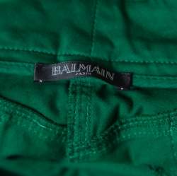 Balmain Green Denim Ribbed Panel Zip Detail Skinny Biker Jeans S