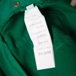 Balmain Green Denim Ribbed Panel Zip Detail Skinny Biker Jeans S