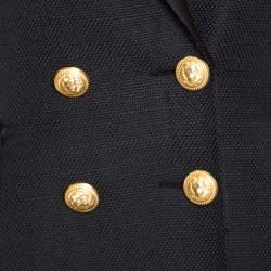 Pre Owned Balmain Black Basket Weave Satin Lapel Detail Coat Dress S