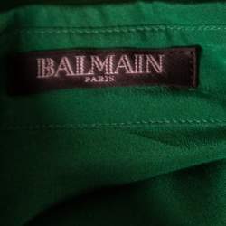 Pre Owned Balmain Green Silk Gold Button Detail Long Sleeve Classic Shirt M