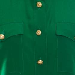 Pre Owned Balmain Green Silk Gold Button Detail Long Sleeve Classic Shirt M