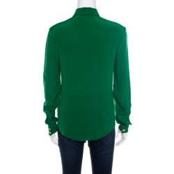 Pre Owned Balmain Green Silk Gold Button Detail Long Sleeve Classic Shirt M