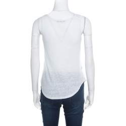 Pre Owned Balmain White Linen Jersey Red Indian Print Sleeveless Tank Top M