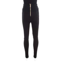 Balmain Black Knit Logo Button Detail High Waist Trousers M