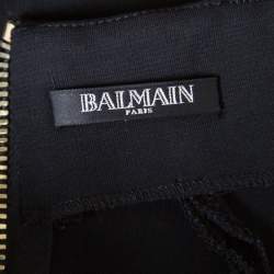 Balmain Black Knit Logo Button Detail High Waist Trousers M