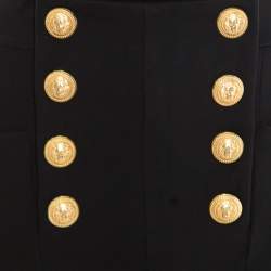 Balmain Black Knit Logo Button Detail High Waist Trousers M