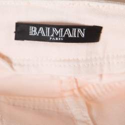 Pre Owned Balmain Pink Coated Ribbed Panel Zip Detail Skinny Biker Jeans S
