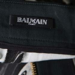 Pre Owned Balmain Monochrome Marble Printed Logo Button Detail Mini Skirt S