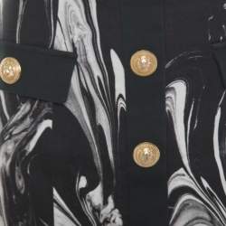 Pre Owned Balmain Monochrome Marble Printed Logo Button Detail Mini Skirt S