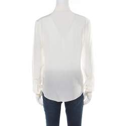 Pre Owned Balmain Cream Silk Gold Tone Button Detail Long Sleeve Shirt M