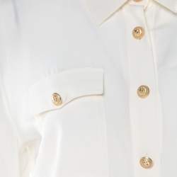 Pre Owned Balmain Cream Silk Gold Tone Button Detail Long Sleeve Shirt M