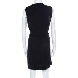Balmain Black Knit Wool Chainmail Paneled Faux Wrap Mini Dress M