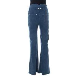 Balmain Blue Denim Medium Wash Gold Button Detail High Waist Flared Jeans S