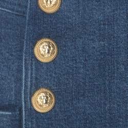 Balmain Blue Denim Medium Wash Gold Button Detail High Waist Flared Jeans S