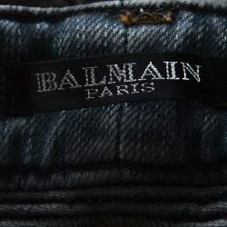Balmain Grey Washed Denim Pintucked Panel Zip Detail Skinny Jeans S
