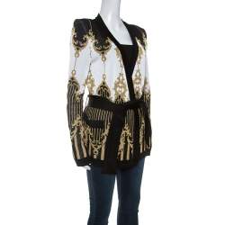 Pre Owned Balmain Black and Gold Jacquard Knit Cardigan M