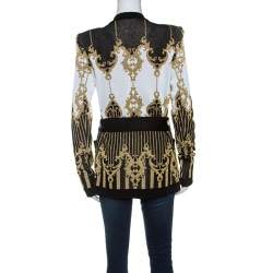 Pre Owned Balmain Black and Gold Jacquard Knit Cardigan M