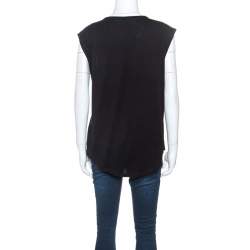 Pre Owned Balmain Black Cotton Shoulder Logo Button Detail Sleeveless T-Shirt M
