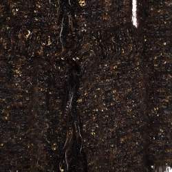 Pre Owned Balmain Brown Metallic Bouclé-Knit Fringed Cardigan M