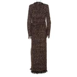 Pre Owned Balmain Brown Metallic Bouclé-Knit Fringed Cardigan M