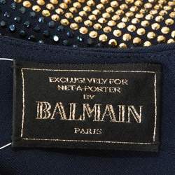 Pre Owned Balmain Gold Crystal Embellished Striped One Shoulder Mini Dress L