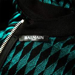 Pre Owned Balmain Bicolor Knit Long Sleeve Intarsia Mini Dress S