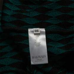 Pre Owned Balmain Bicolor Knit Long Sleeve Intarsia Mini Dress S