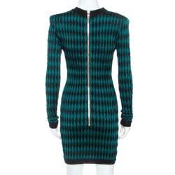 Pre Owned Balmain Bicolor Knit Long Sleeve Intarsia Mini Dress S
