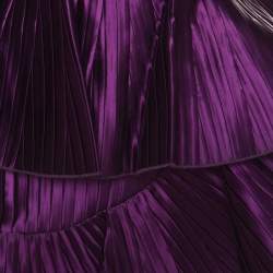 Pre Owned Balmain Purple Satin Pleated Asymmetric Ruffled Mini Skirt S