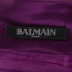 Pre Owned Balmain Purple Satin Pleated Asymmetric Ruffled Mini Skirt S