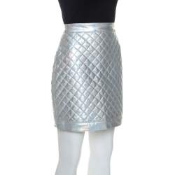 Pre Owned Balmain Metallic Holographic Quilted Mini Skirt M