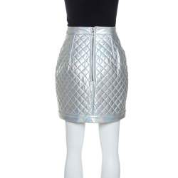 Pre Owned Balmain Metallic Holographic Quilted Mini Skirt M
