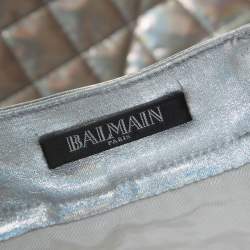 Pre Owned Balmain Metallic Holographic Quilted Mini Skirt M