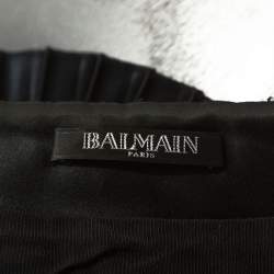 Pre Owned Balmain Midnight Blue Satin Pleated One Shoulder Crop Top S
